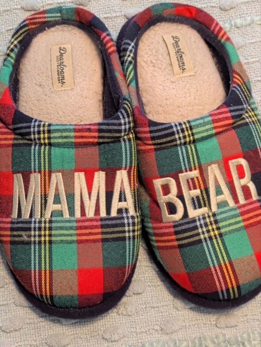 dearfoams Women's Plaid 'MAMA BEAR' Slippers -